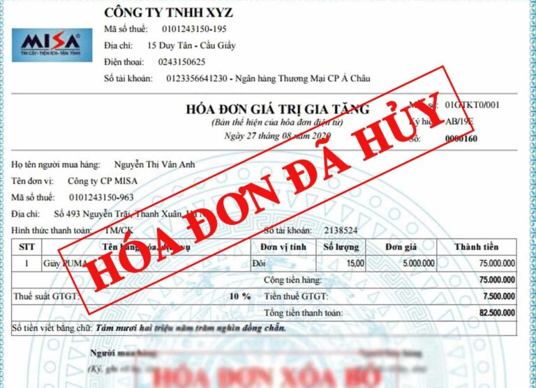 hủy hóa đơn điện tử đã kê khai thuế đầu ra