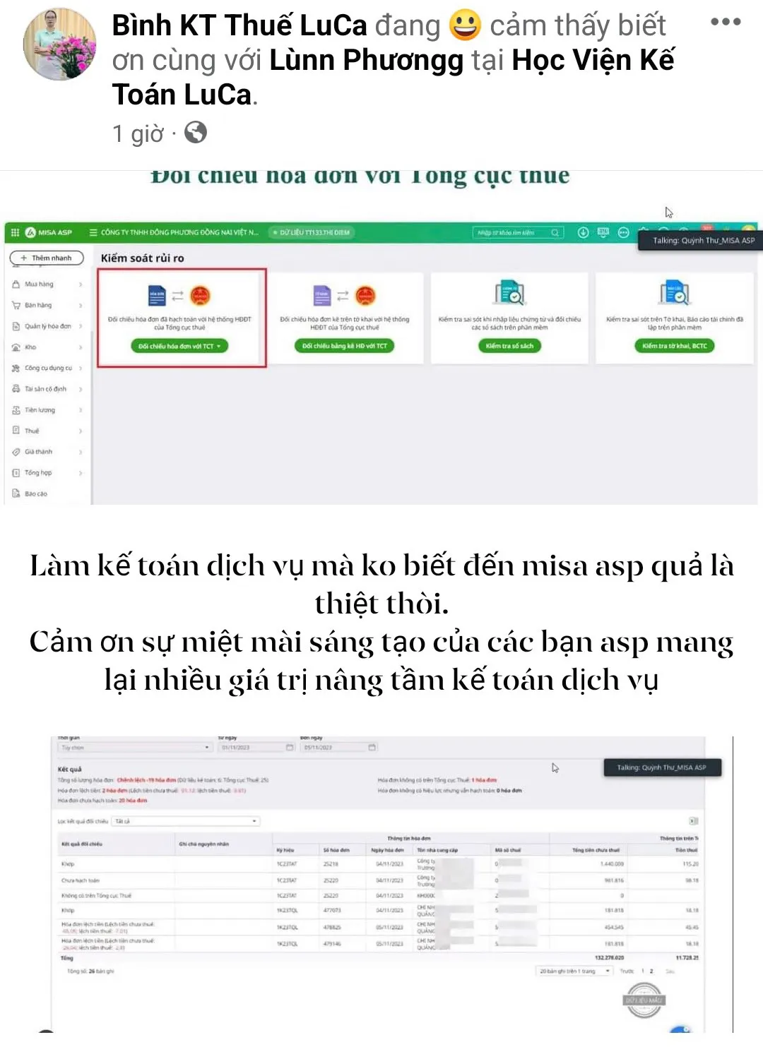 Khách hàng phản hồi về tính năng yêu thích trên MISA ASP