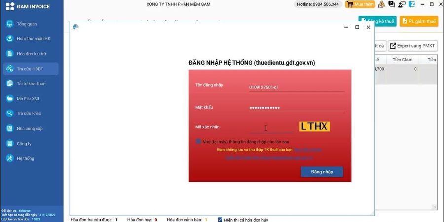 tải tờ khai với GAM Invoice