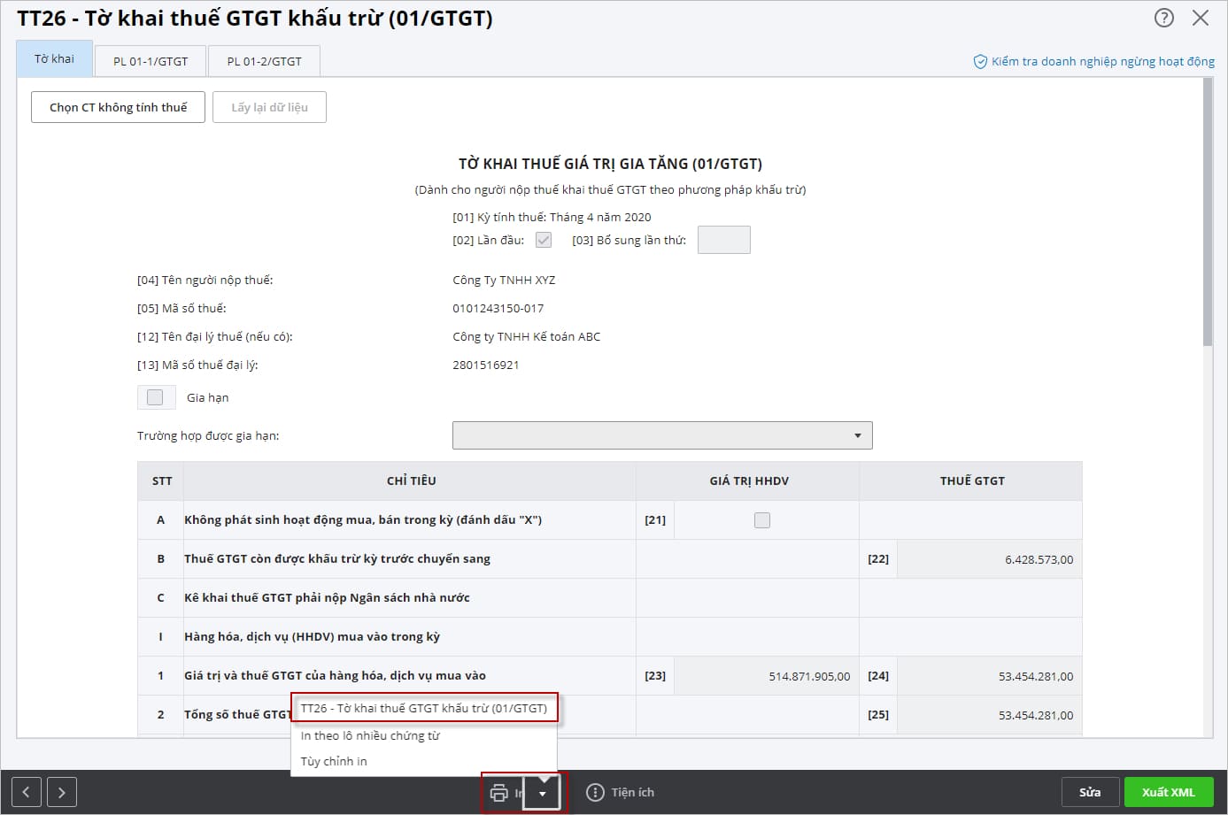 xuất tờ khai thuế dưới dạng XML với MISA ASP