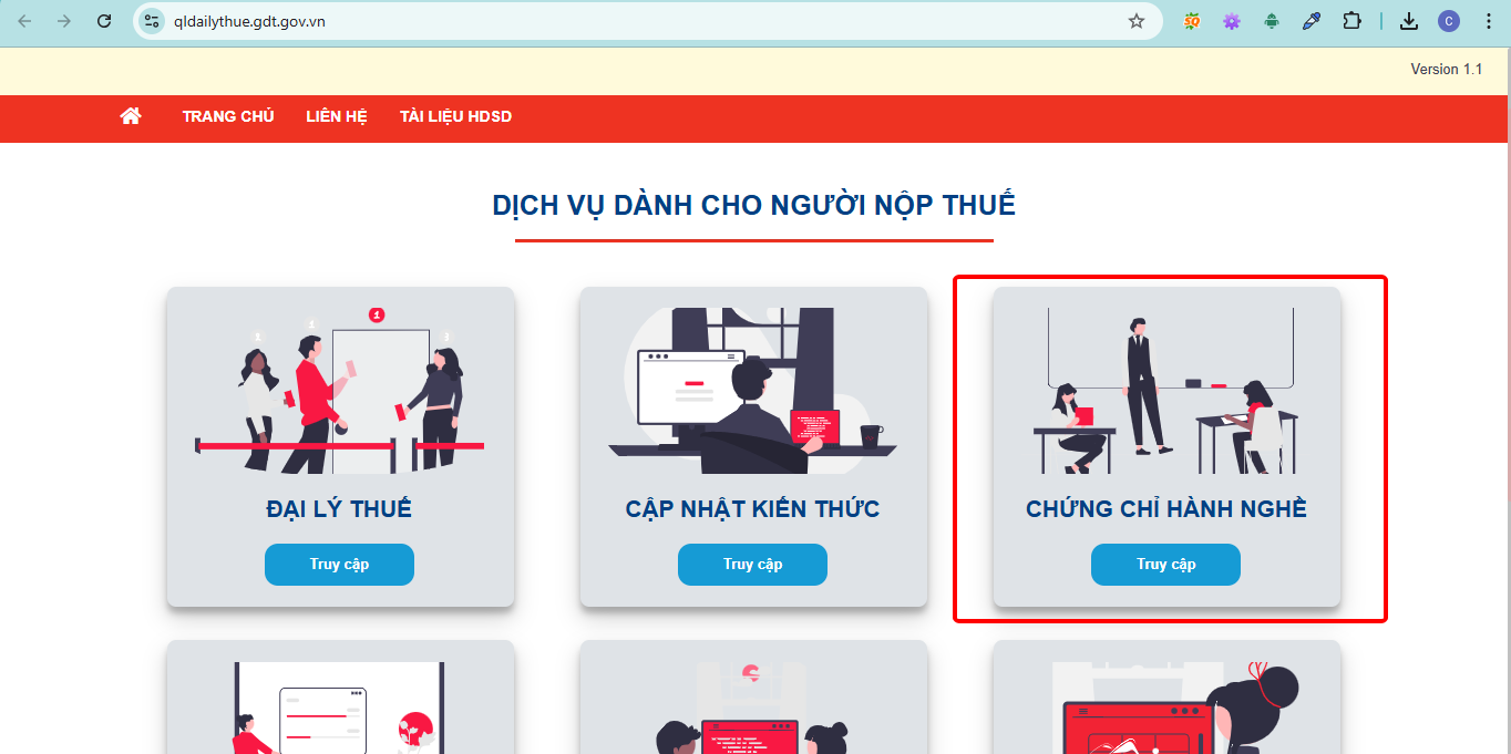 Bước 1 giao diện cổng thông tin đại lý thuế