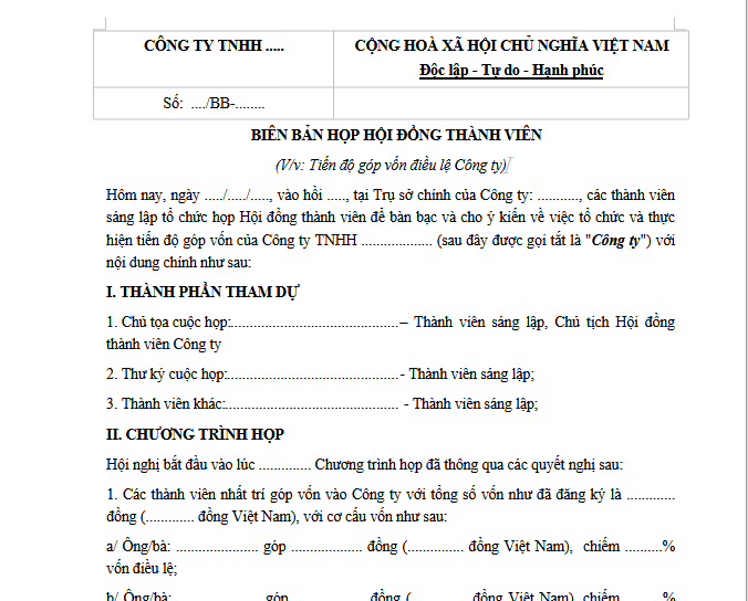 ảnh minh họa mẫu biên bản góp vốn công ty TNHH