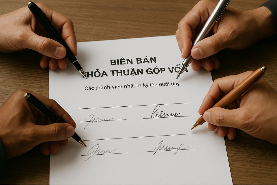 ảnh minh họa việc ký vào biên bản góp vốn