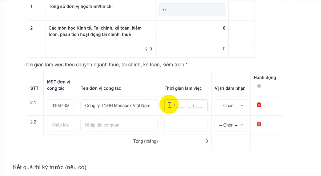 giao diện điền thông tin hồ sơ tiếp