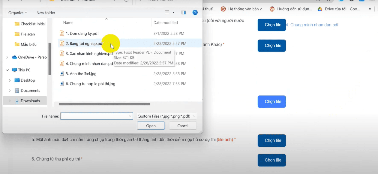 giao diện hướng dẫn nộp file