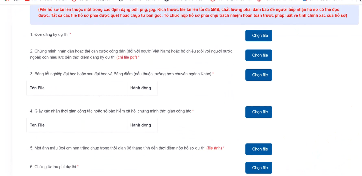 giao diện nộp file thông tin