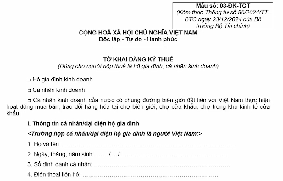 Mẫu số 03-ĐK-TCT ban hành kèm theo Thông tư 86/2024/TT-BTC