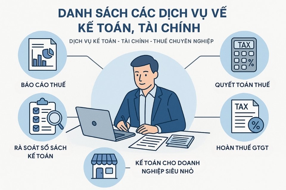 minh họa danh sách các dịch vụ đại lý thuế cung cấp về kế toán tài chính