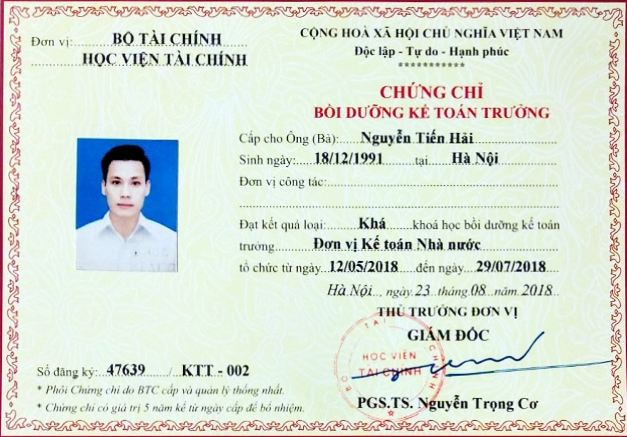 ảnh ví dụ chứng chỉ bồi dưỡng kế toán trưởng
