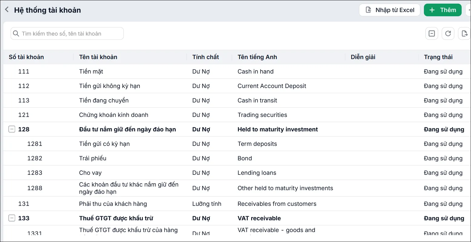 Khi kế toán dịch vụ lựa chọn chế độ kế toán theo Thông tư 99/2025/TT-BTC cho bộ dữ liệu mới, chương trình sẽ tự động cập nhật toàn bộ danh mục tài khoản chuẩn theo quy định của Thông tư