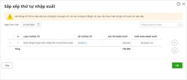 Sắp xếp chứng từ trên MISA ASP
