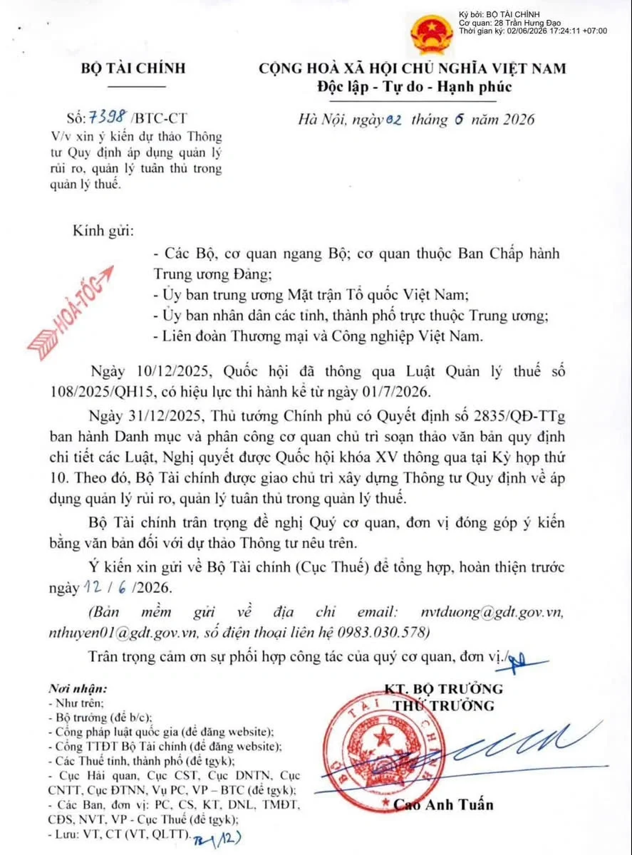 Công văn 7398/BTC-CT