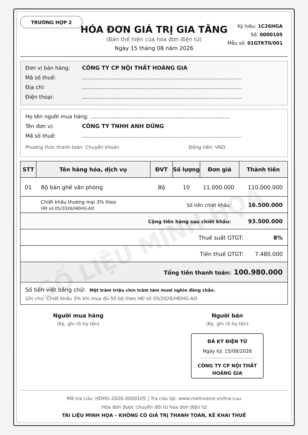 Chiết khấu thương mại trừ trực tiếp vào hóa đơn lần cuối, ghi số dương
