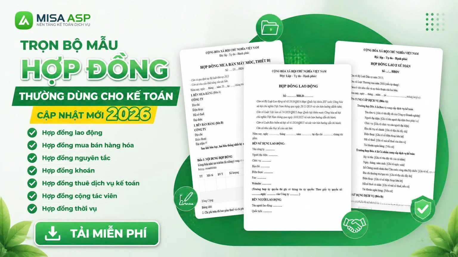 HỢP ĐỒNG THƯỜNG DÙNG CHO KẾ TOÁN DỊCH VỤ