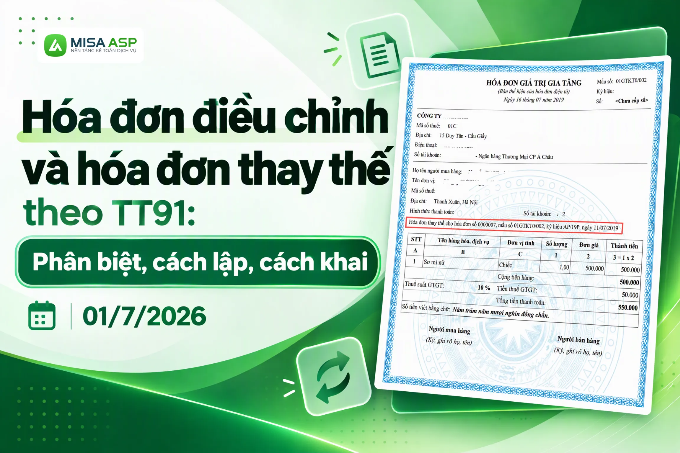 Hóa đơn điều chỉnh và hóa đơn thay thế dùng khi hóa đơn điện tử lập sai mã số thuế, số tiền, thuế suất.