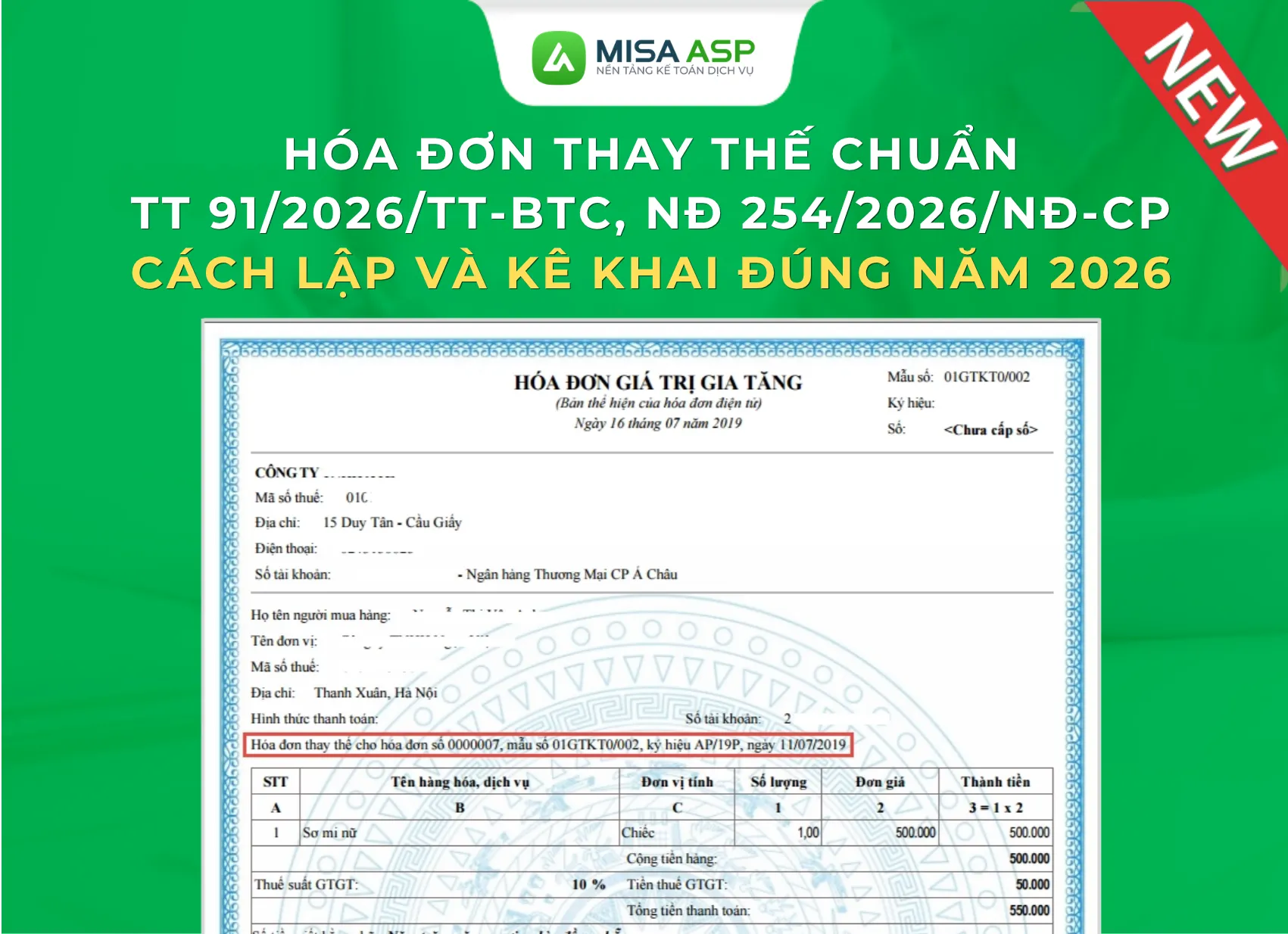 Hóa đơn thay thế là hóa đơn điện tử lập mới để thay toàn bộ hóa đơn đã lập có sai sót, thực hiện theo Điều 10 Thông tư 91/2026/TT-BTC từ 01/7/2026.