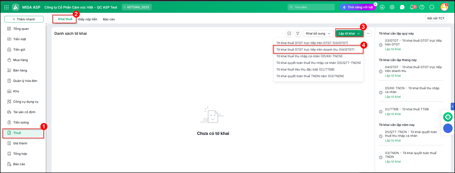 Kê khai hoá đơn điều chỉnh đơn giản trên misa asp chỉ với vài bước