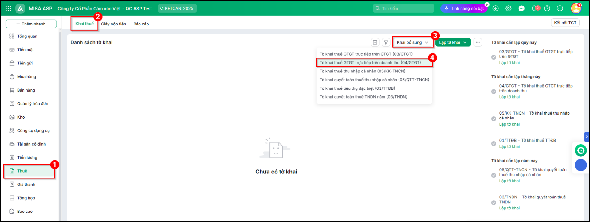 Kê khai hoá đơn điều chỉnh trường hơp đã nộp tờ khai kỳ gốc (lấy lên tờ khai 01/GTGT bổ sung) thực hiện như Trường hợp 1, chỉ khác ở bước 2
