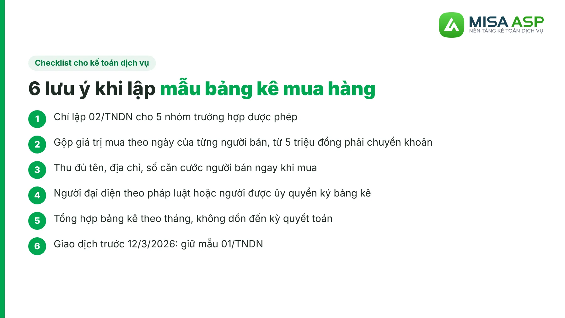 Checklist lập bảng kê mua hàng cho kế toán dịch vụ