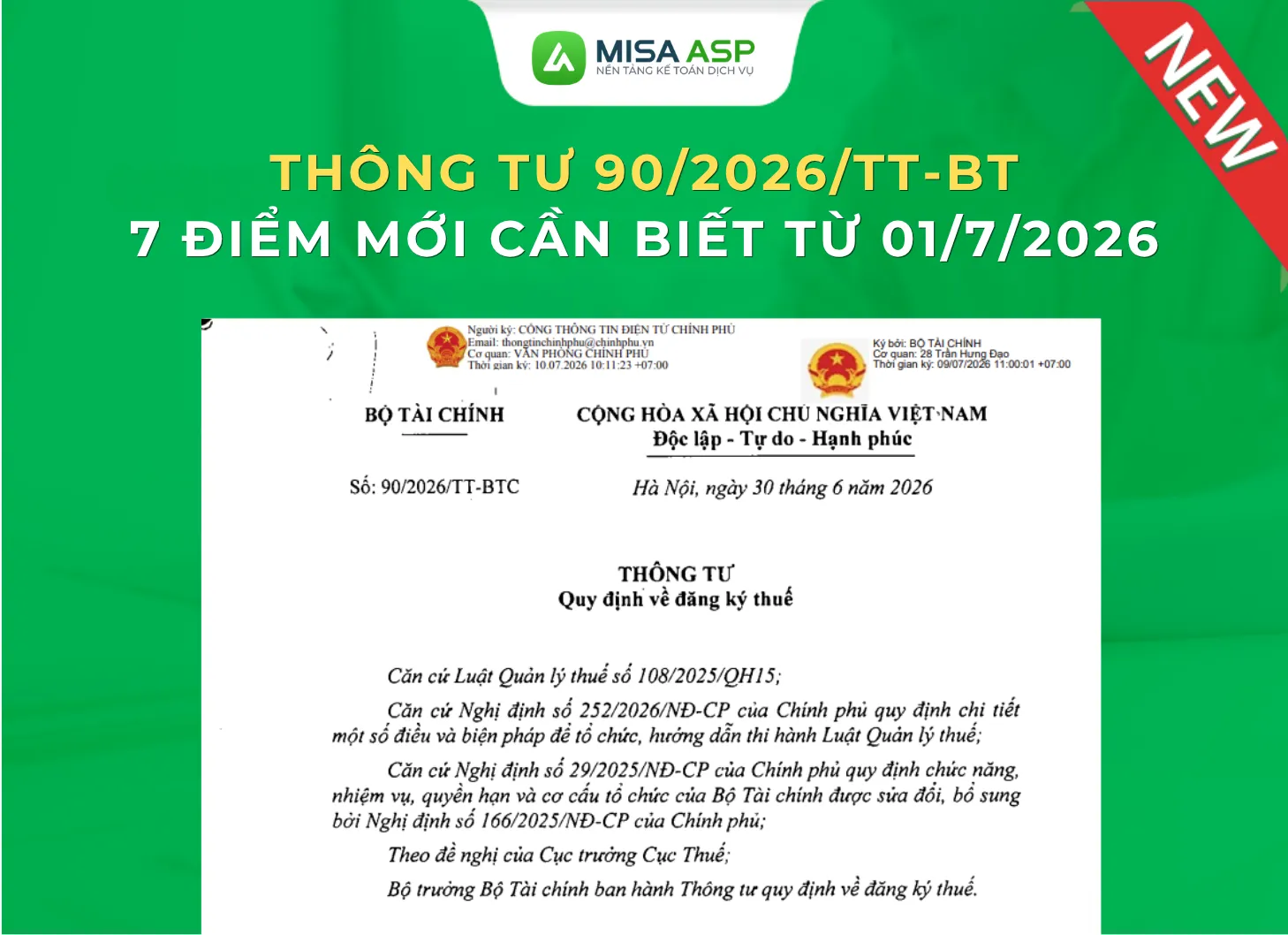 Thông tư 90/2026/TT-BTC về đăng ký thuế